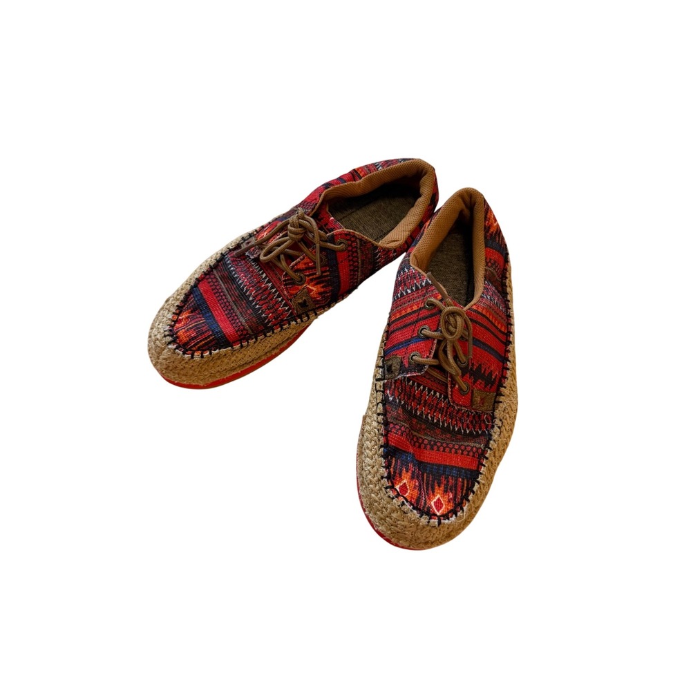 Twisted X Mens Southwestern Red Geometric Woven Jute Loafers Size 9.5 M